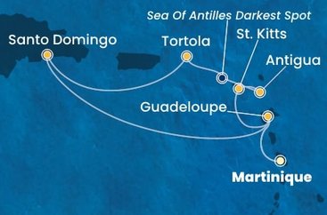 Martinik, Guadeloupe, Svatý Kryštof a Nevis, Antigua a Barbuda, Britské Panenské ostrovy, Dominikánská republika z Fort-de-France na lodi Costa Favolosa