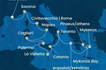 Francie, Itálie, Malta, Řecko z Marseille na lodi Costa Serena