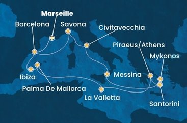 Francie, Španělsko, Malta, Řecko, Itálie z Marseille na lodi Costa Serena