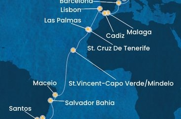 Francie, Itálie, Španělsko, Portugalsko, Kapverdy, Brazílie z Marseille na lodi Costa Diadema