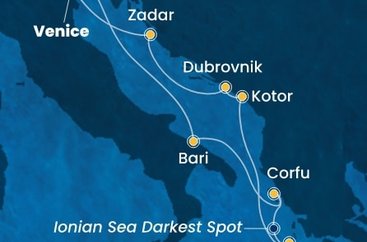 Itálie, Řecko, Černá Hora, Chorvatsko z Marghery na lodi Costa Deliziosa