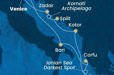 Itálie, Řecko, Černá Hora, Chorvatsko z Marghery na lodi Costa Deliziosa