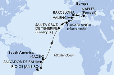 Brazílie, Španělsko, Maroko, Itálie z Rio de Janeira na lodi MSC Divina