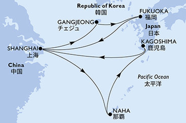 Čína, Japonsko, Jižní Korea ze Šanghaje na lodi MSC Bellissima