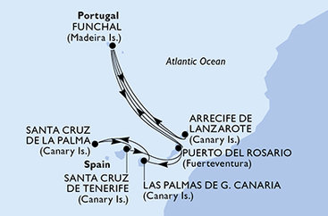 Španělsko, Portugalsko z Lanzarote na lodi MSC Euribia