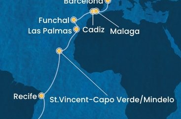 Brazílie, Kapverdy, Španělsko, Portugalsko, Francie z Rio de Janeira na lodi Costa Serena