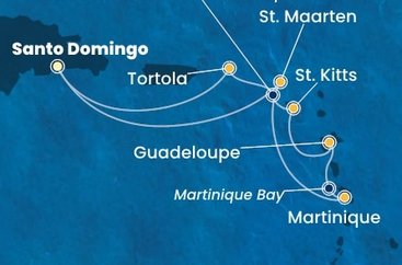 Dominikánská republika, Svatý Martin, Martinik, Guadeloupe, Svatý Kryštof a Nevis, Britské Panenské ostrovy ze Santo Dominga na lodi Costa Favolosa