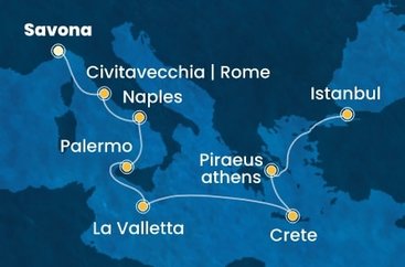 Itálie, Malta, Řecko, Turecko ze Savony na lodi Costa Pacifica