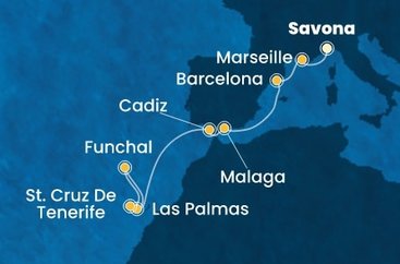 Itálie, Francie, Španělsko, Portugalsko ze Savony na lodi Costa Smeralda