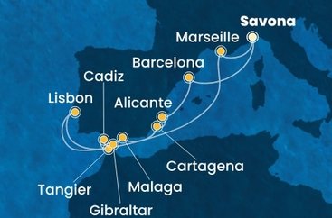 Itálie, Španělsko, Maroko, Velká Británie, Portugalsko, Francie ze Savony na lodi Costa Diadema