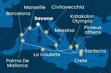 Itálie, Řecko, Tunisko, Španělsko, Francie ze Savony na lodi Costa Favolosa