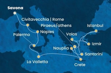 Itálie, Malta, Řecko, Turecko ze Savony na lodi Costa Pacifica