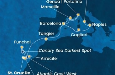 Španělsko, Portugalsko, Maroko, Francie, Itálie z Tenerife na lodi Costa Smeralda