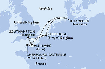 Německo, Belgie, Francie, Velká Británie z Hamburku na lodi MSC Preziosa