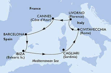 Itálie, Francie, Španělsko z Civitavecchia na lodi MSC Fantasia