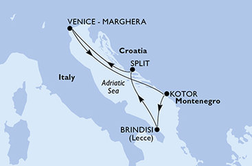 Itálie, Černá Hora, Chorvatsko z Marghery na lodi MSC Armonia