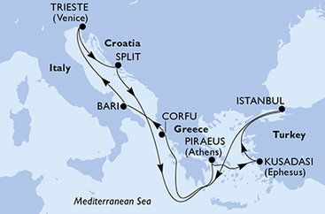 Turecko, Řecko, Itálie, Chorvatsko z Istanbulu na lodi MSC Splendida