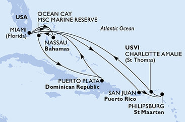 USA, Bahamy, Dominikánská republika, Svatý Martin z Miami na lodi MSC Meraviglia