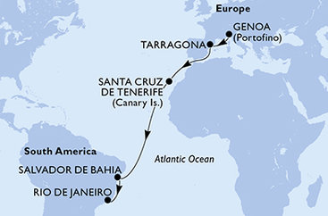 Itálie, Španělsko, Brazílie z Janova na lodi MSC Divina