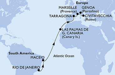 Brazílie, Španělsko, Francie, Itálie z Rio de Janeira na lodi MSC Musica