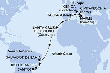 Itálie, Španělsko, Brazílie z Neapole na lodi MSC Divina