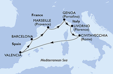 Španělsko, Francie, Itálie z Barcelony na lodi MSC Sinfonia