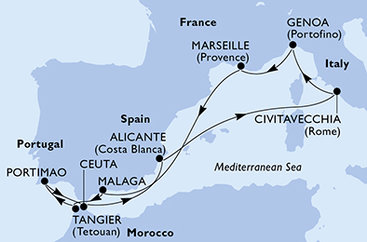Francie, Španělsko, Maroko, Portugalsko, Itálie z Marseille na lodi MSC Sinfonia