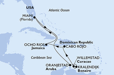 USA, Aruba, Bonaire, Curacao, Dominikánská republika, Jamajka z Miami na lodi MSC Poesia