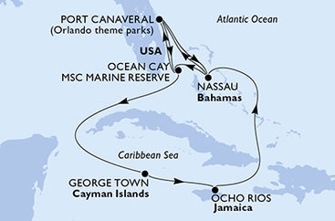 USA, Bahamy, Kajmanské ostrovy, Jamajka z Port Canaveralu na lodi MSC Grandiosa