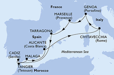 Francie, Španělsko, Maroko, Itálie z Marseille na lodi MSC Magnifica