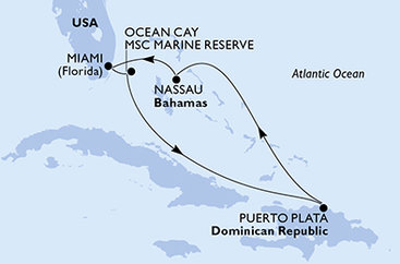 USA, Bahamy, Dominikánská republika z Miami na lodi MSC Seashore