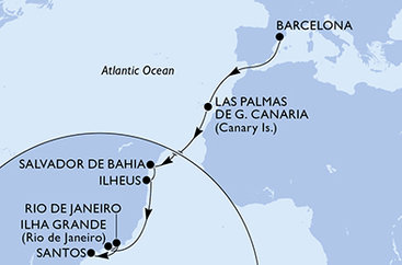 Španělsko, Brazílie z Barcelony na lodi MSC Divina
