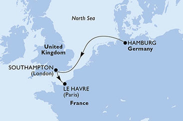 Německo, Velká Británie, Francie z Hamburku na lodi MSC Preziosa