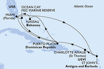 USA, Antigua a Barbuda, Dominikánská republika, Bahamy z Miami na lodi MSC Seashore
