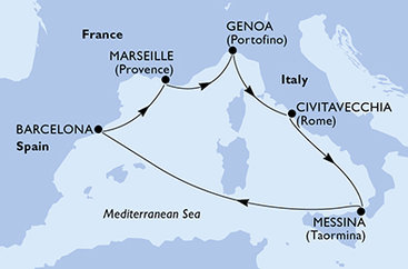 Itálie, Španělsko, Francie z Civitavecchia na lodi MSC World Europa