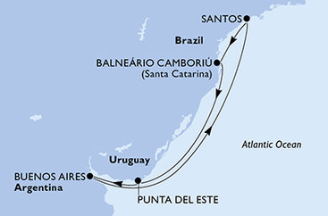 Brazílie, Uruguay, Argentina ze Santosu na lodi MSC Seaview