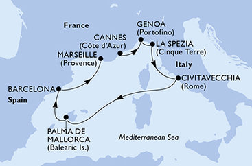 Francie, Itálie, Španělsko z Cannes na lodi MSC Grandiosa