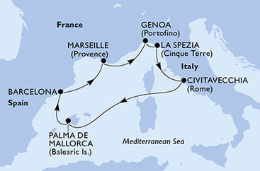 Itálie, Španělsko, Francie z Janova na lodi MSC Grandiosa