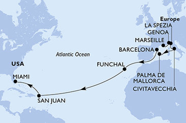 Francie, Itálie, Španělsko, Portugalsko, USA z Marseille na lodi MSC Grandiosa