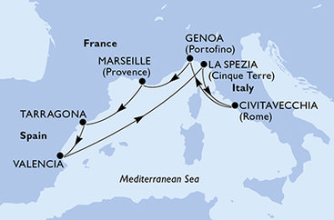 Francie, Španělsko, Itálie z Marseille na lodi MSC Magnifica