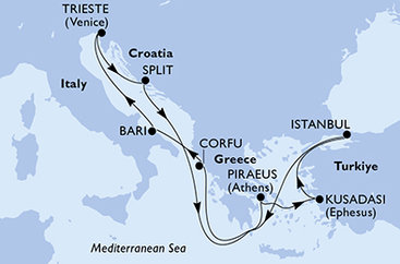 Itálie, Chorvatsko, Řecko, Turecko z Bari na lodi MSC Seaview