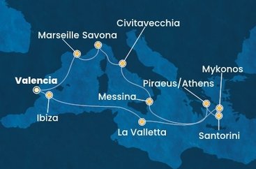 Španělsko, Francie, Itálie, Řecko, Malta z Valencie na lodi Costa Serena